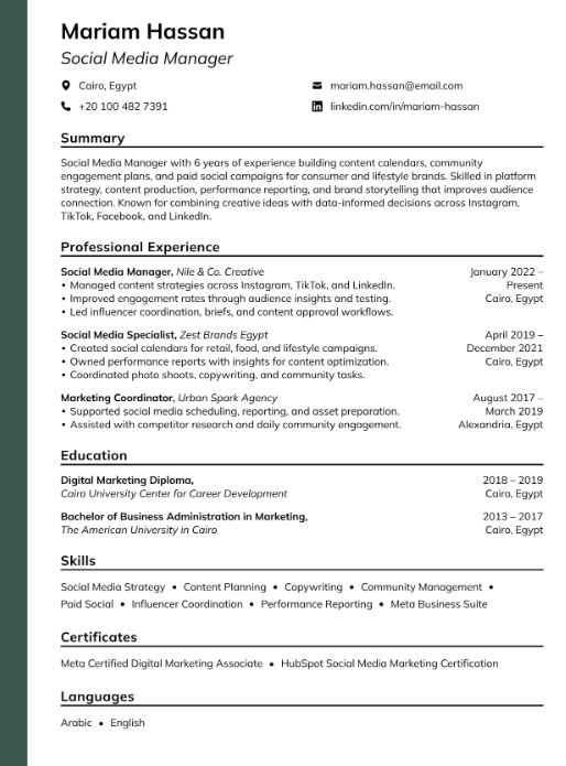 Social Media Manager Resume Template