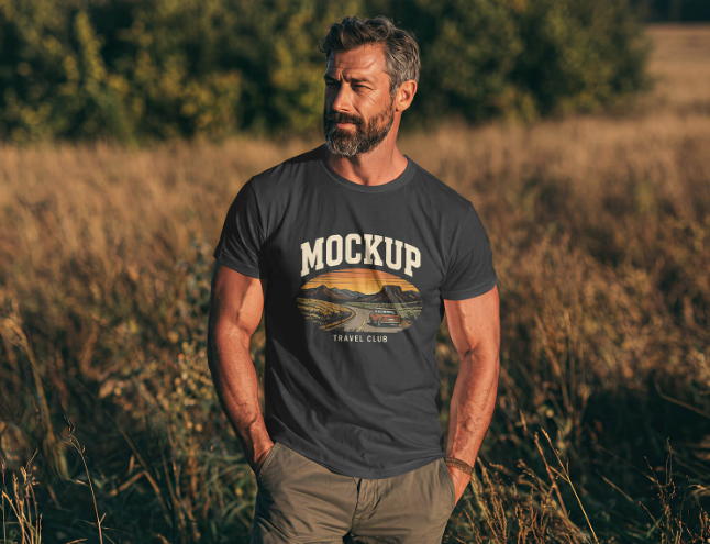 Outdoorsy Male Model T-Shirt Mockup