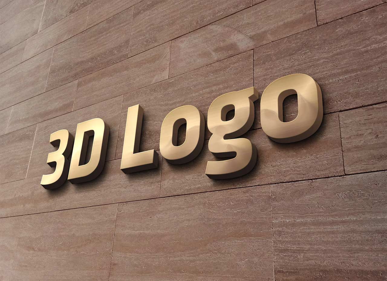 Office Wall Gold 3D Sign Logo Mockup PSD