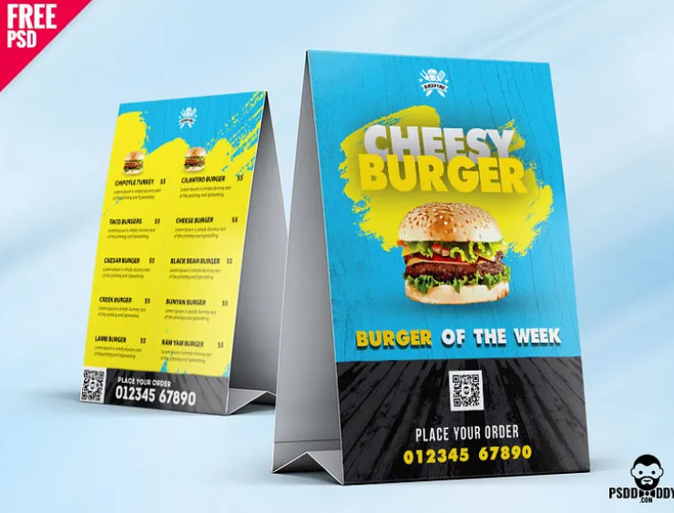 Food Menu Tent Card Design Free PSD