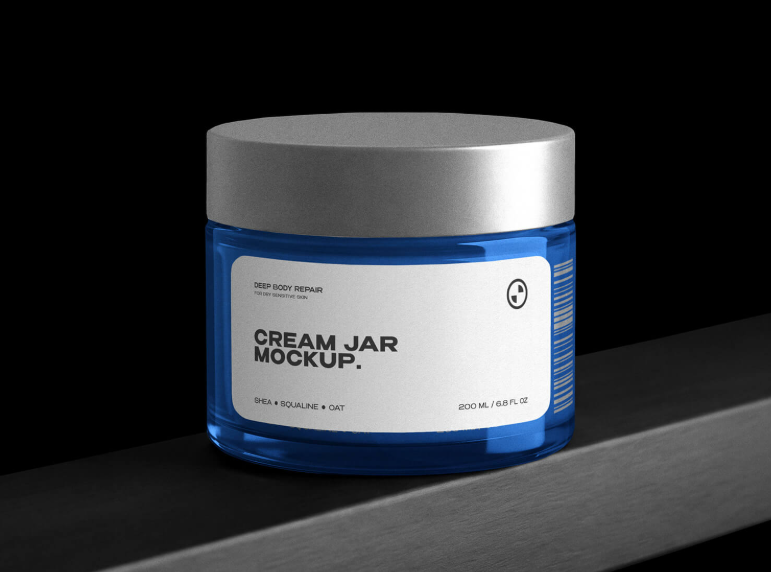Free Glossy Cosmetic Glass Jar Mockup PSD