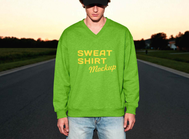 V-Neck Full Sleeves Sweatshirt Mockup