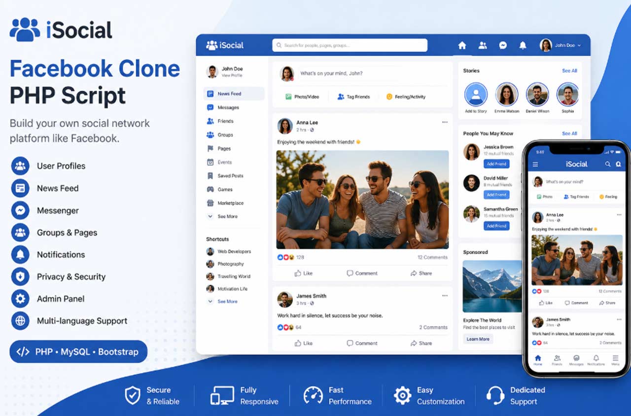 iSocial – Facebook Clone PHP Script