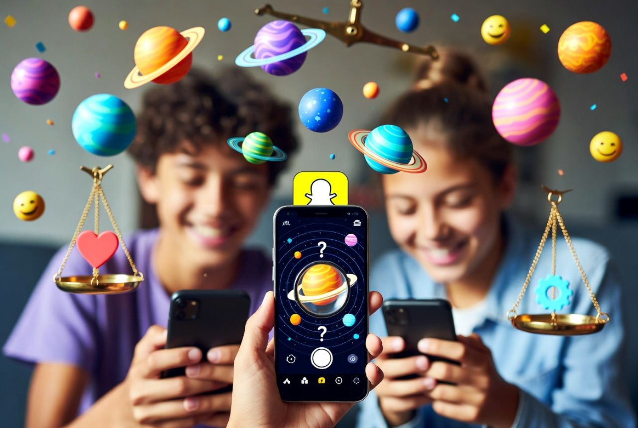 Teens enjoying Snapchat solar system planets in a fun and stress-free way.