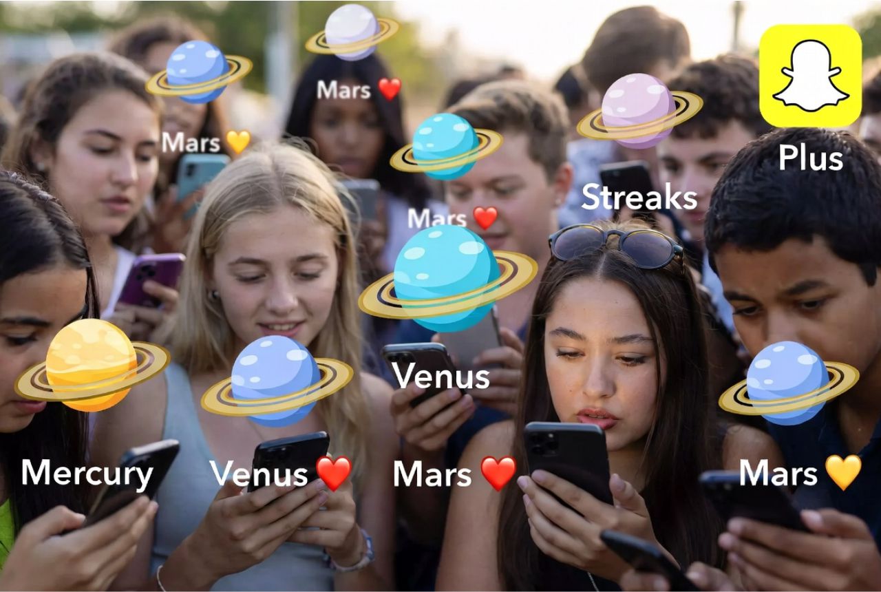 Teens comparing Snapchat solar system planets, showing social pressure and digital ranking stress.