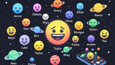 Snapchat solar system with colorful planets and emojis showing friendship rankings on a smartphone screen.