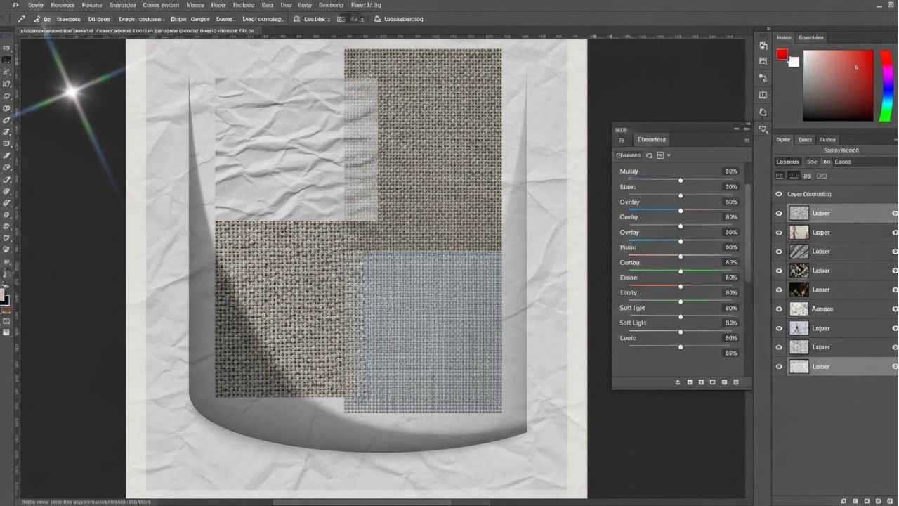 Mockup design in Photoshop using texture overlays for depth and realistic visual appeal.