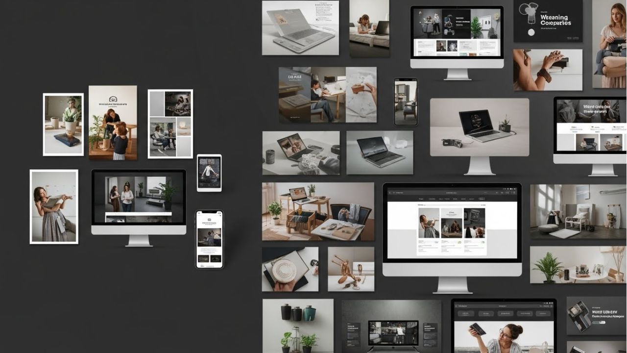 Collection of realistic Photoshop mockups showing textures, shadows, highlights, and professional design tips.