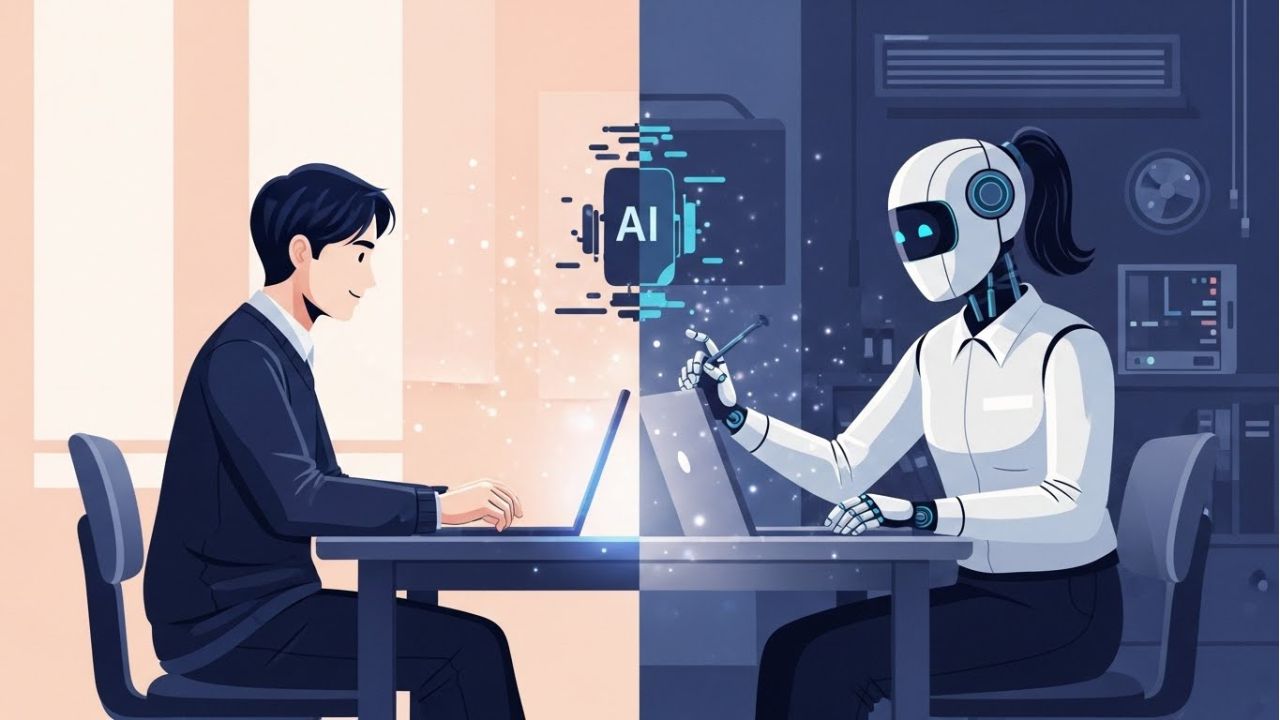 Side-by-side illustration of Claude AI and ChatGPT AI showing their different strengths in reasoning and creativity.