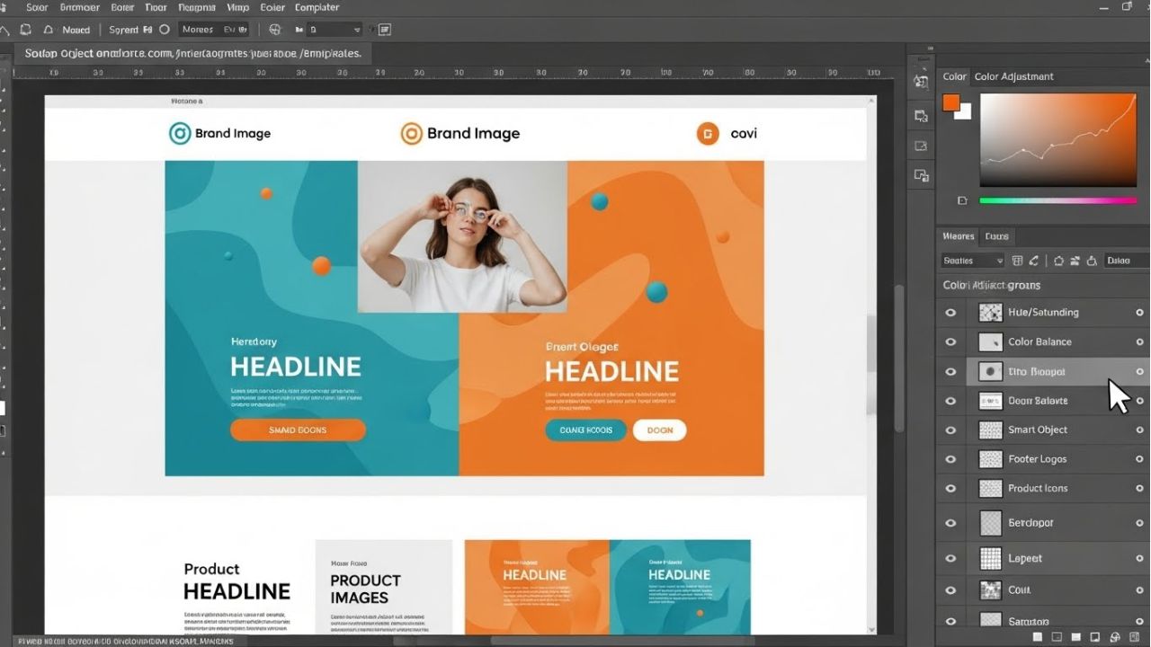 Photoshop mockup customized with brand colors, typography, and logos for professional design.