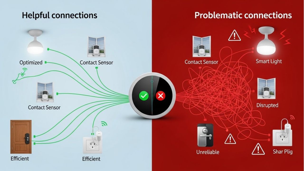Smart home hub connecting multiple devices, showing both smooth integration and hub-related compatibility issues.