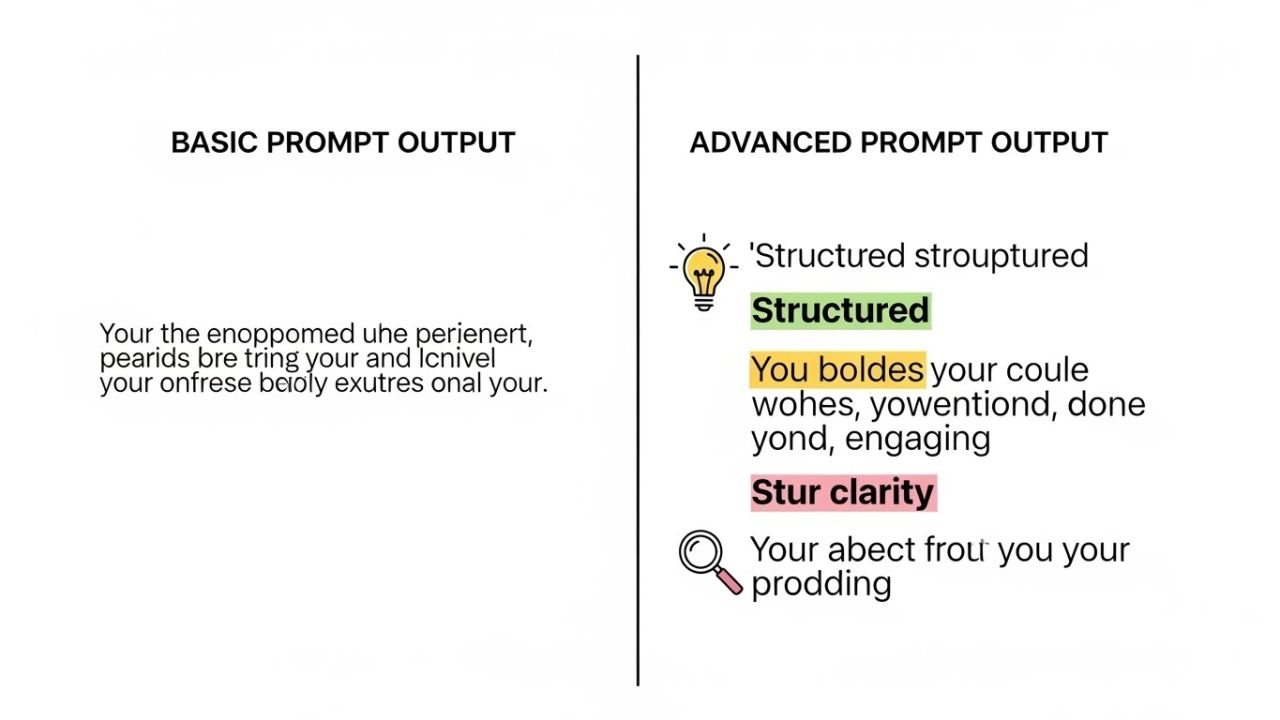 Side-by-side comparison of basic vs advanced ChatGPT outputs showing richer and more creative responses.