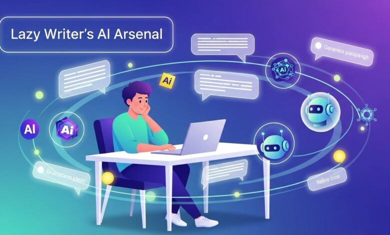 “A relaxed writer using AI prompt templates on a laptop, boosting productivity and creativity.”