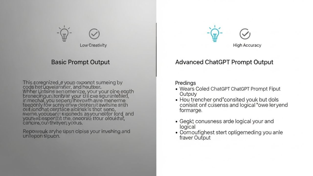 Comparison between basic and advanced ChatGPT outputs showing clarity, structure, and higher quality.