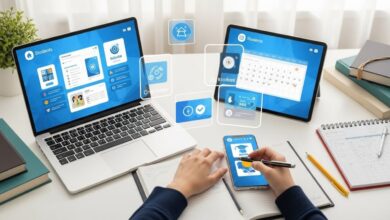 Student desk with laptop, tablet, and smartphone showing productivity apps for students, representing focus and efficient study in 2026.