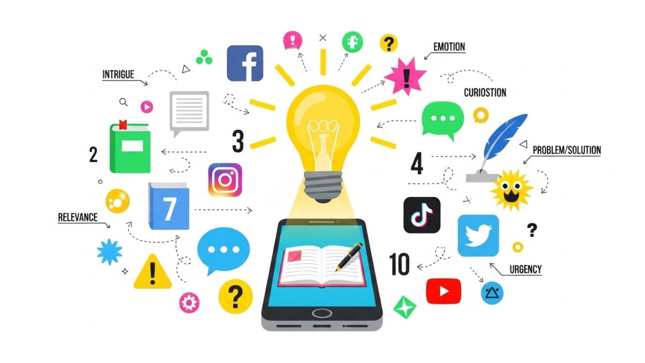 "Bonus tips for creating social media hooks using storytelling, numbers, and surprise elements."