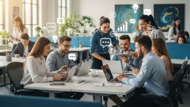 Gen Z employees collaborating in a modern office, representing teamwork, innovation, and tech-savvy workforce.