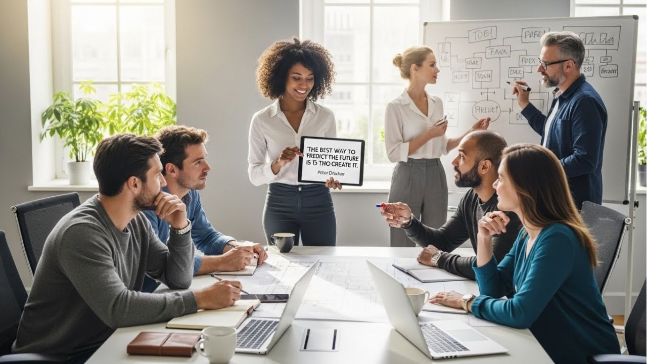 A team applying leadership quotes in real life, collaborating and inspired by guidance.