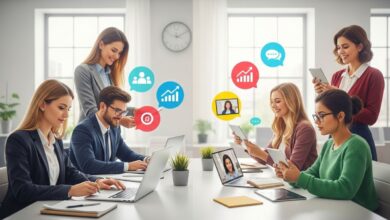 Millennials and Gen Z collaborating in a modern office, showing differences in work style and communication.