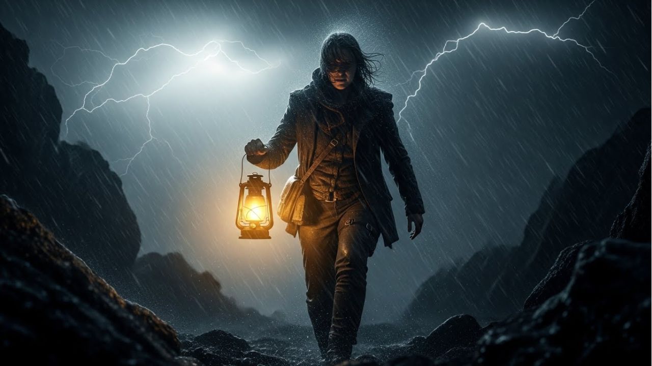 A leader walking through a storm, symbolizing resilience and motivation during tough times.