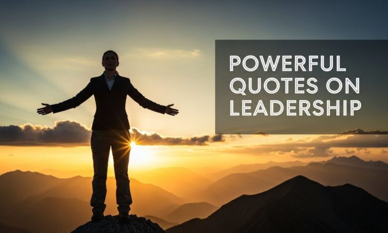 A confident leader standing on a mountain peak at sunrise, representing unshakable leadership confidence.