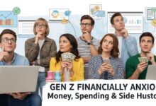 Gen Z young adults managing money, side hustles, and spending habits with digital tools.