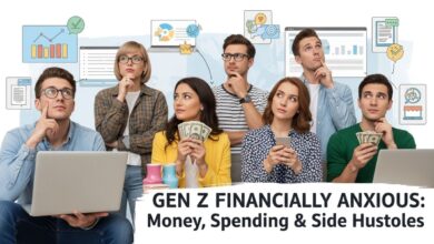 Gen Z young adults managing money, side hustles, and spending habits with digital tools.
