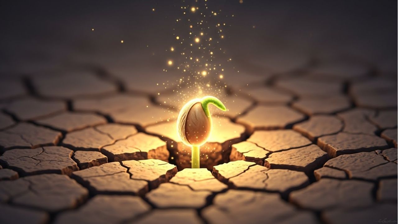 Sprouting seed symbolizing growth and healing through painful spiritual truths.