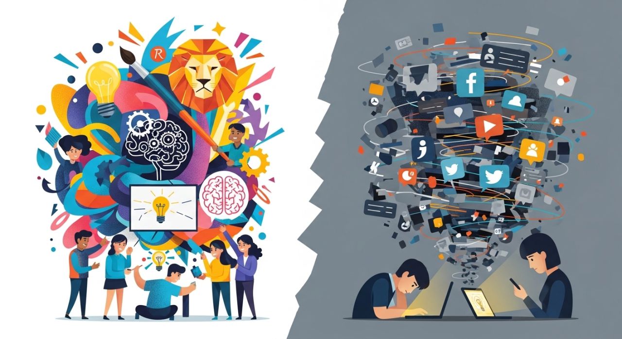 Visual representation of Gen Z strengths and weaknesses, highlighting creativity, courage, and challenges like burnout.