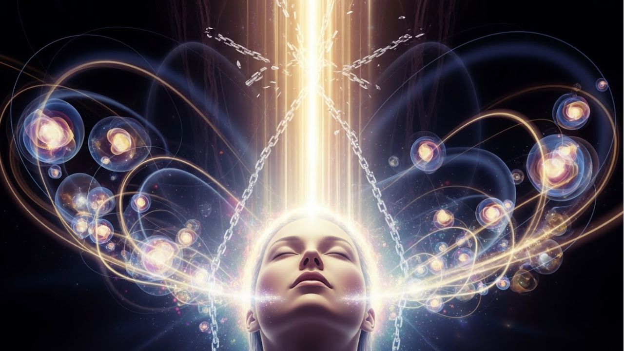 Person meditating with glowing energy around, symbolizing spiritual awakening and clarity.