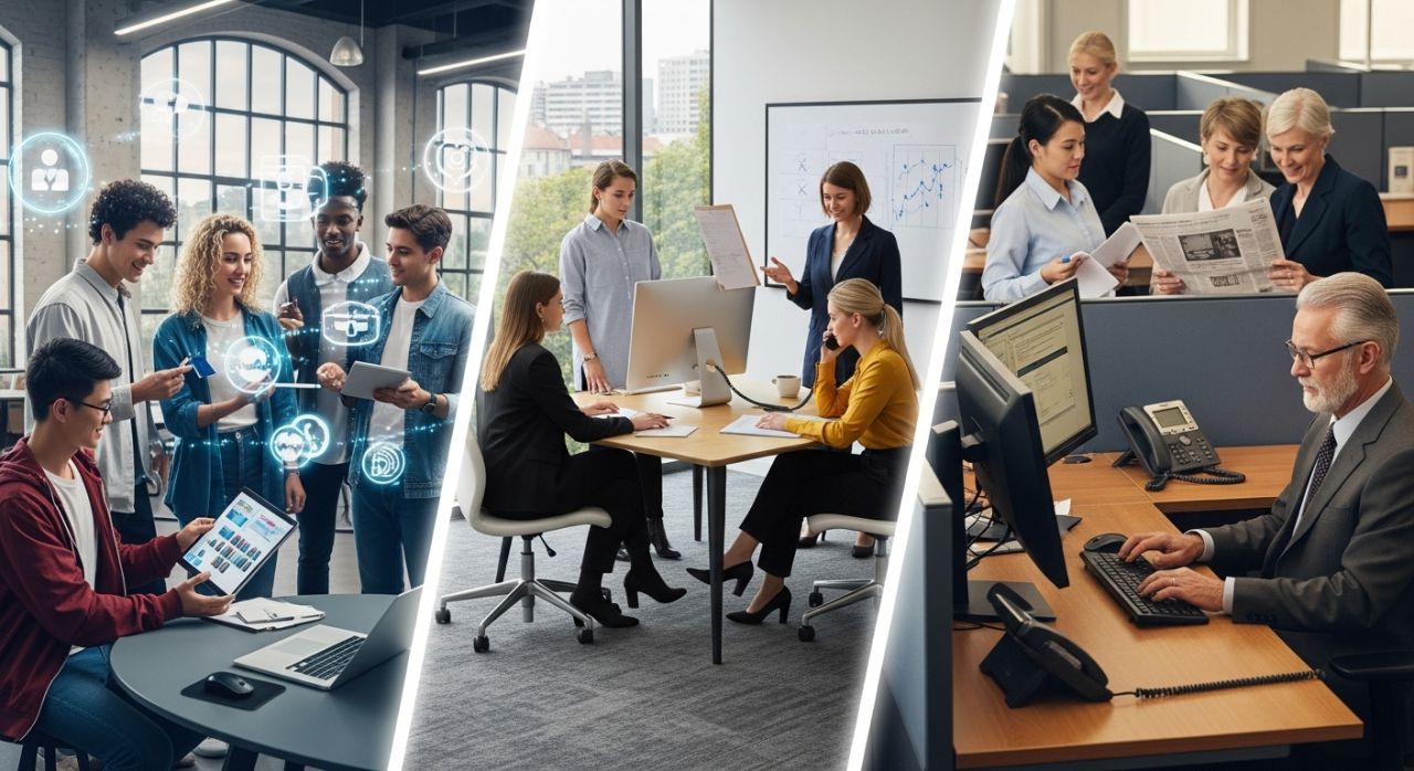 Comparison showing Gen Z as tech-savvy, socially aware, and adaptable compared to older generations.