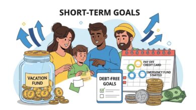 Thumbnail showing a happy family managing money with icons for savings, debt payoff, and financial growth.