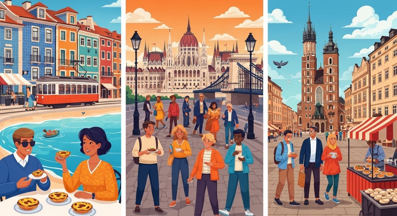 Budget-friendly European destinations including Portugal, Hungary, and Poland.