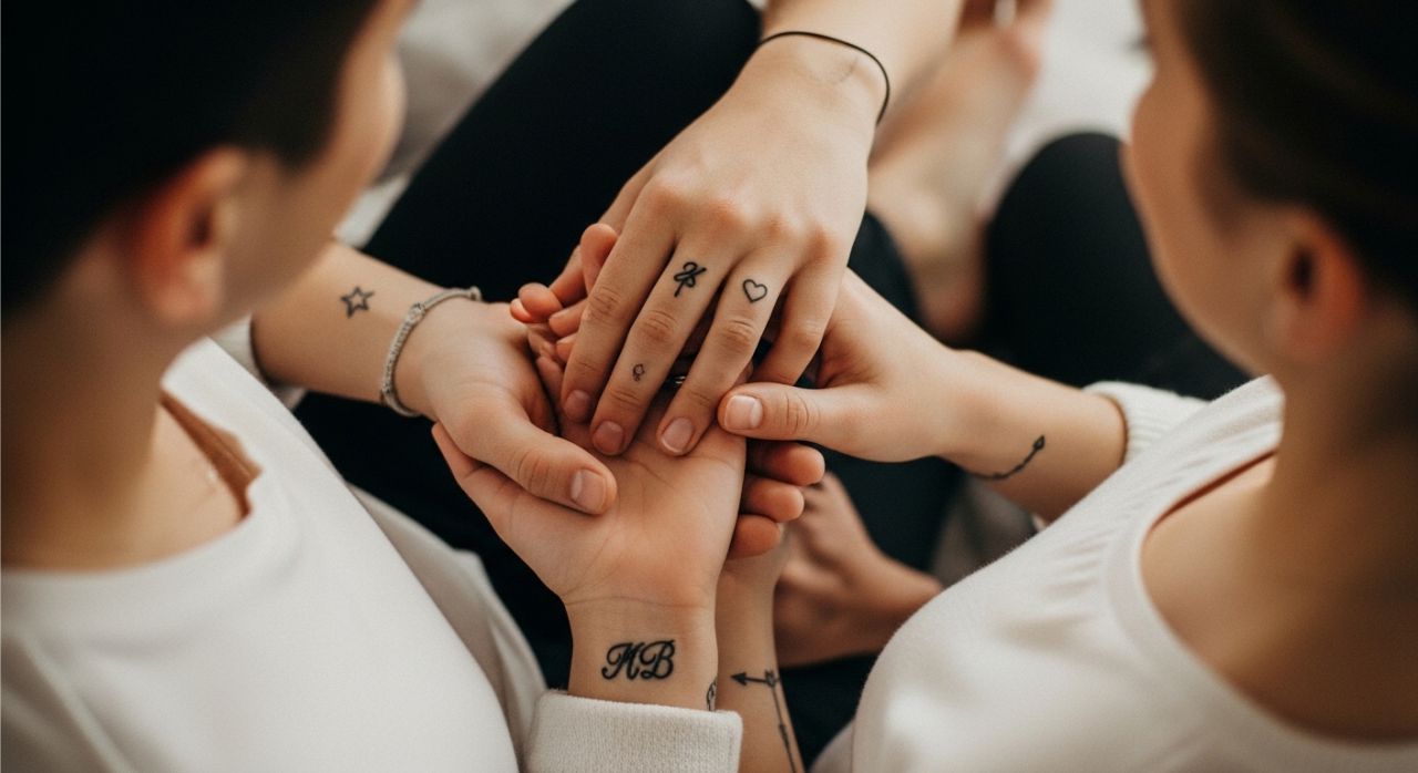Couple showing tattoos on wrists, fingers, collarbone, and ankle, illustrating best placement ideas.