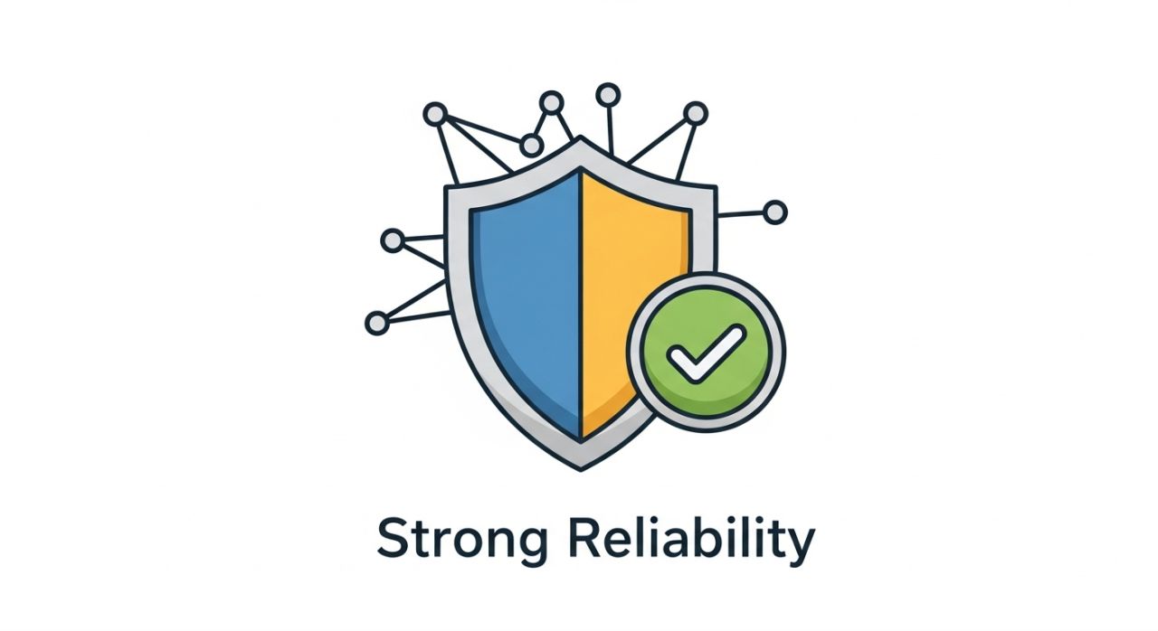 Infographic highlighting advantages of ring network topology, including reliability, organized data flow, and reduced collisions.