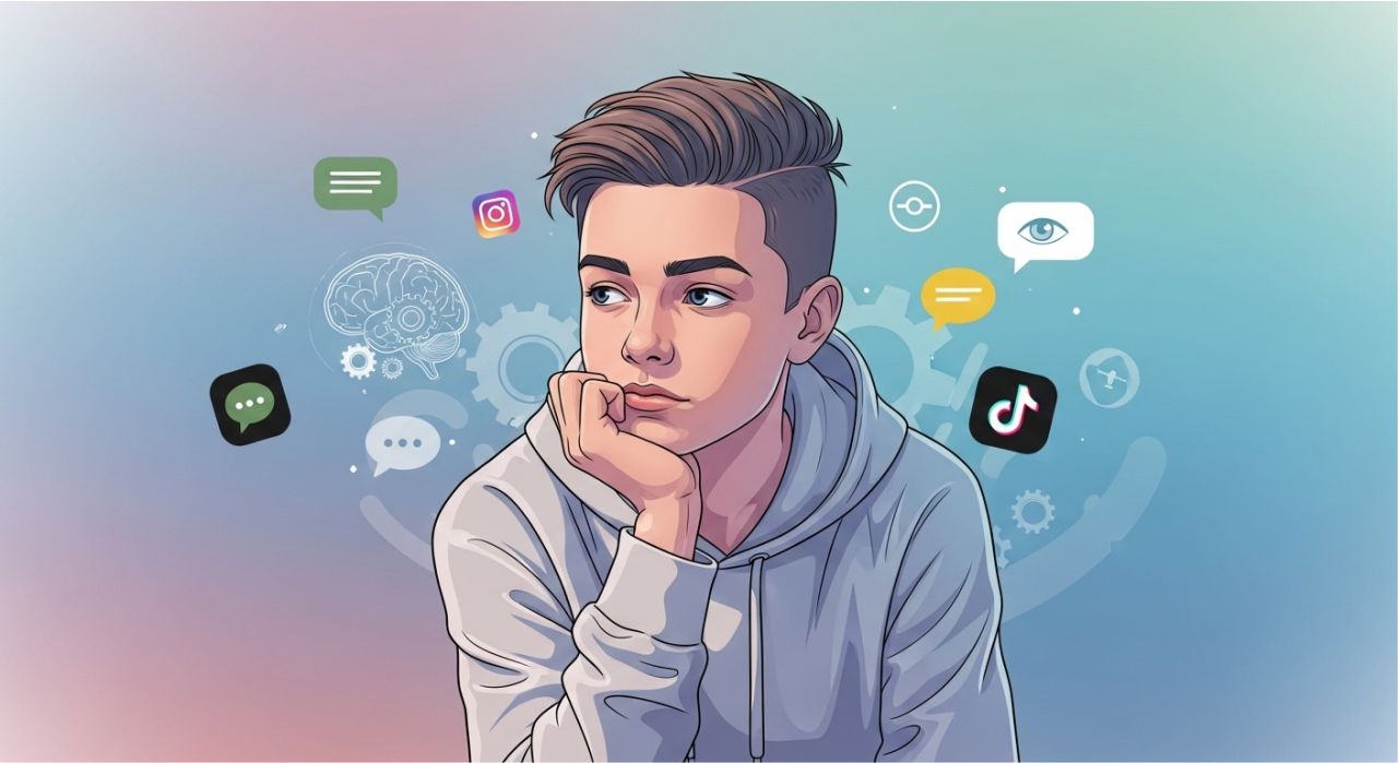 Teen reflecting quietly, representing Gen Z psychology and emotional expression behind the stare.