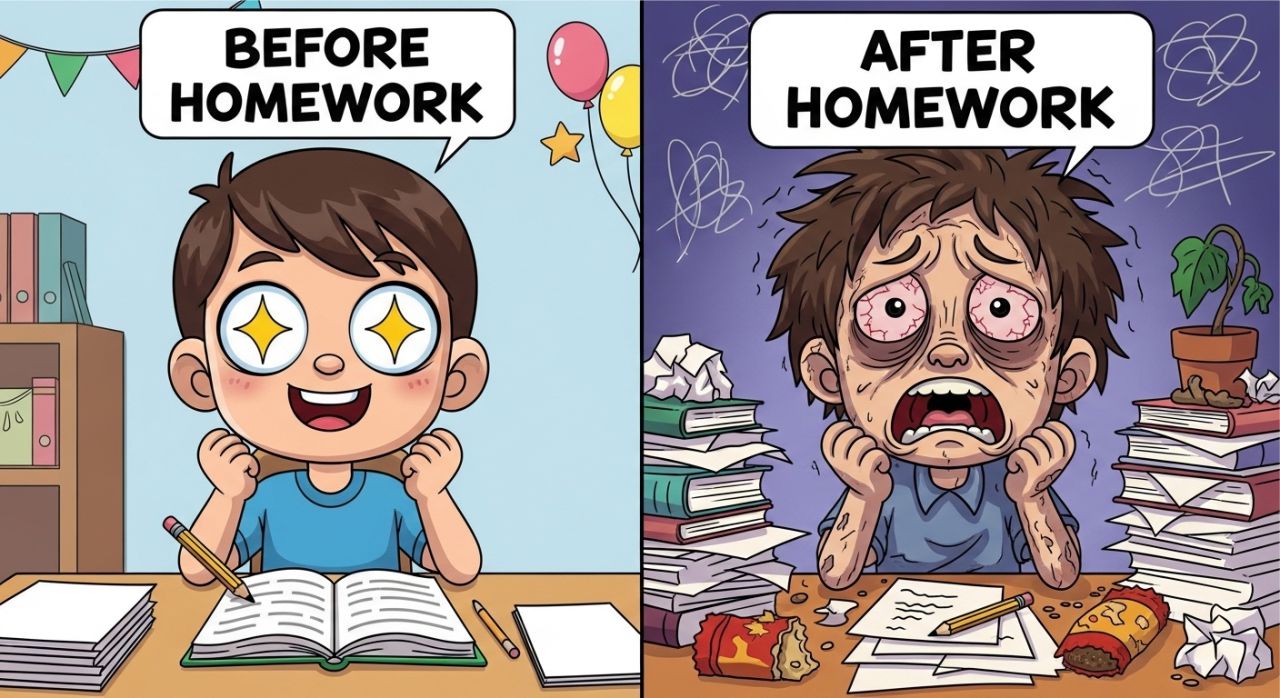 07-Split-Screen Homework Reaction – Trending Gen Alpha Meme