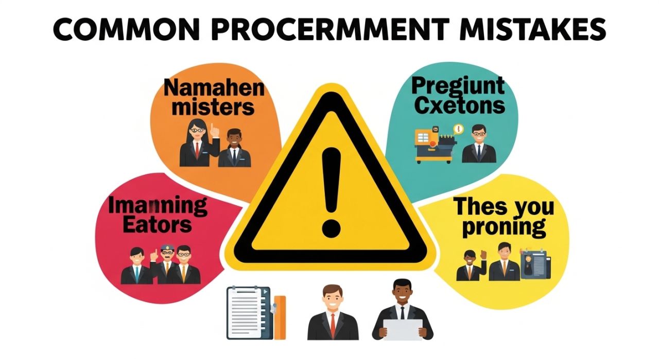 Visual showing common mistakes when selecting procurement software: scalability, hidden costs, and poor usability.