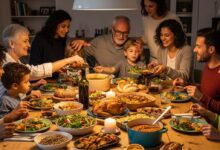 Family enjoying a cozy Sunday dinner with healthy, comfort, and one-pot meals.