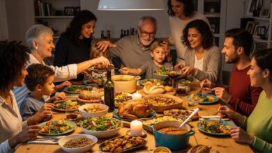 Family enjoying a cozy Sunday dinner with healthy, comfort, and one-pot meals.