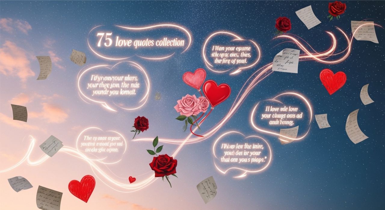 Collage of romantic notes and glowing love quotes representing emotional love messages for him.