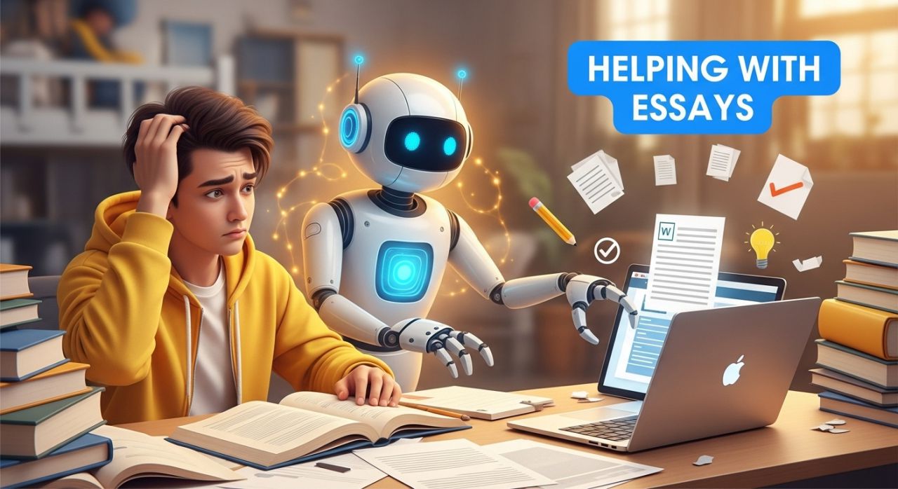 Student using a free essay writer AI tool to improve grades and finish essays faster.