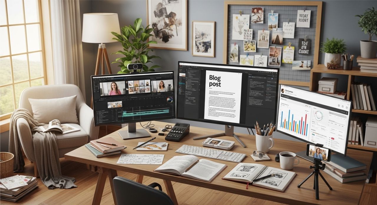 Content marketing creation across blogs, videos, and social media
