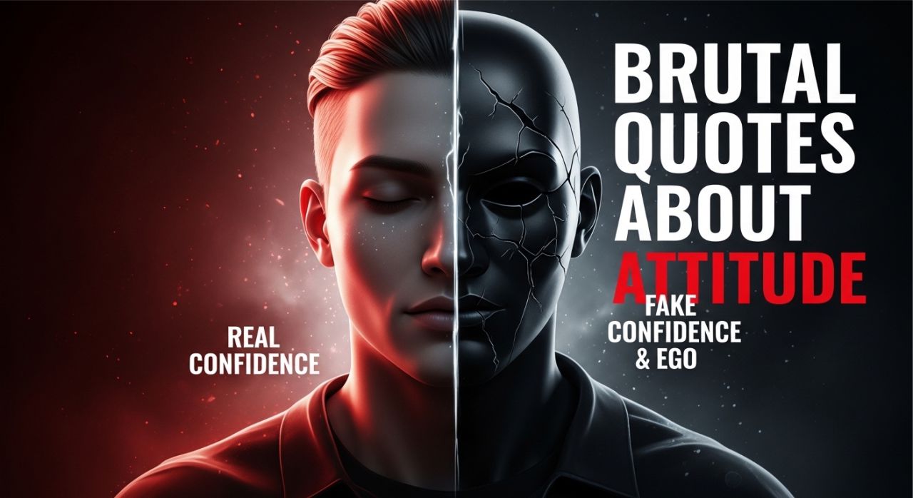 Brutal quotes about attitude showing real vs fake confidence concept