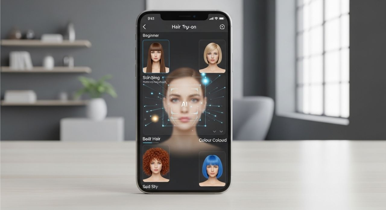 Free hairstyle app showing AI face scan and virtual hairstyle try-on options.