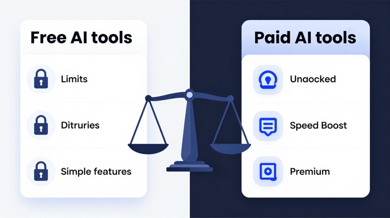 Comparison between free and paid AI chatbot features in 2026.