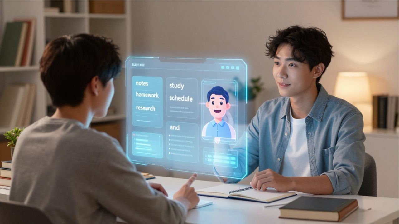 Student using AI assistant on laptop for faster learning, homework help, and productivity in 2026.